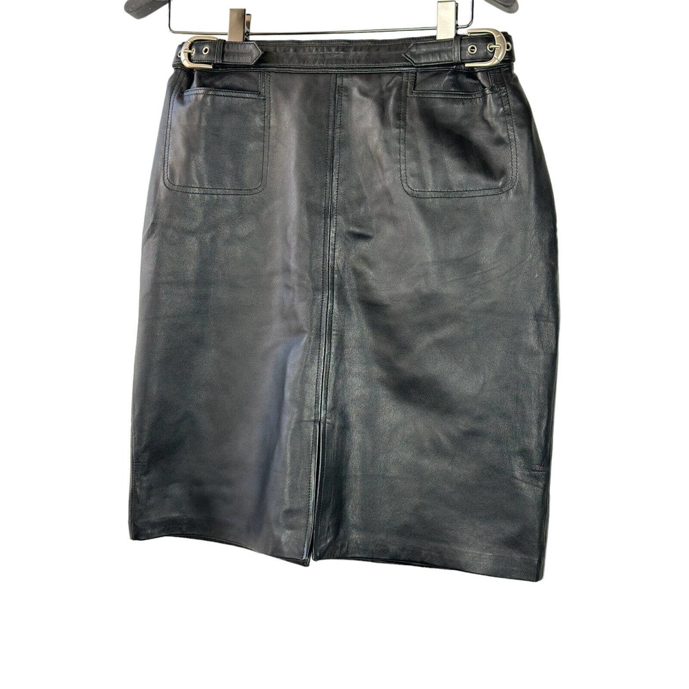 Saguaro Genuine Soft Leather Double Slit Buckle Skirt Black Women's Size 14 - Picture 10 of 16